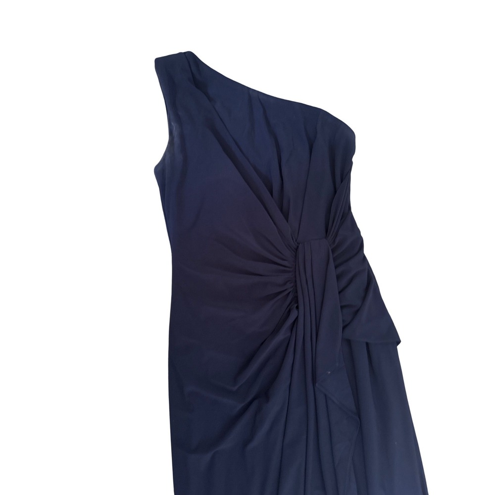 Adrianna Papell One Shoulder Navy Ruched Maxi Gown Formal Women Size 0 - Picture 2 of 4
